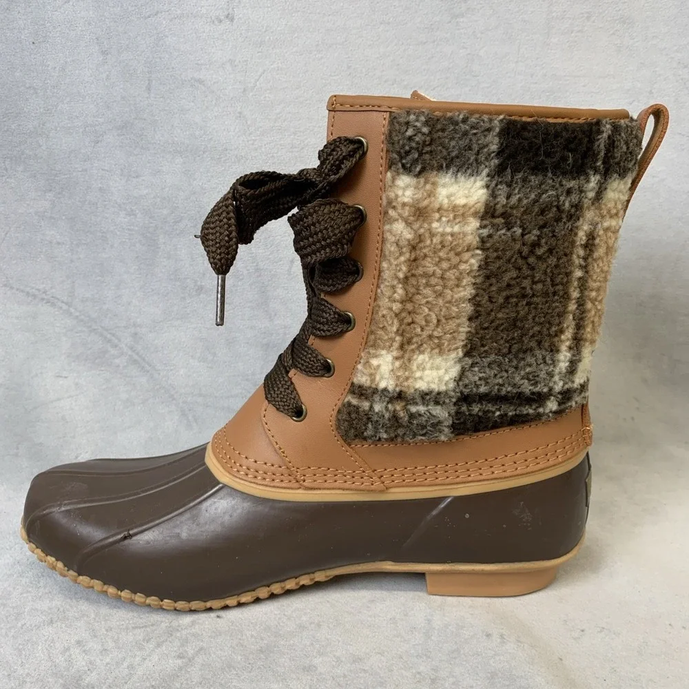 Lands End Duck Boots Women's Size 9.5 Insulated Sherpa Fleece Lined‎ Plaid